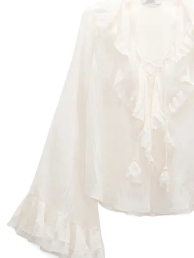 Dorothee Schumacher Striped Silk-viscose Blouse In White