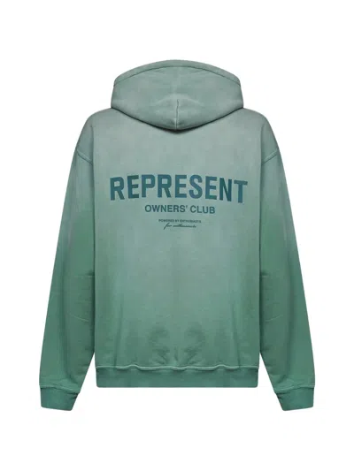 Represent Relaxed Fit Cotton Hoodie With Printed Logo In Green