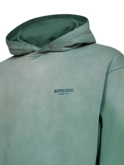 Represent Relaxed Fit Cotton Hoodie With Printed Logo In Green