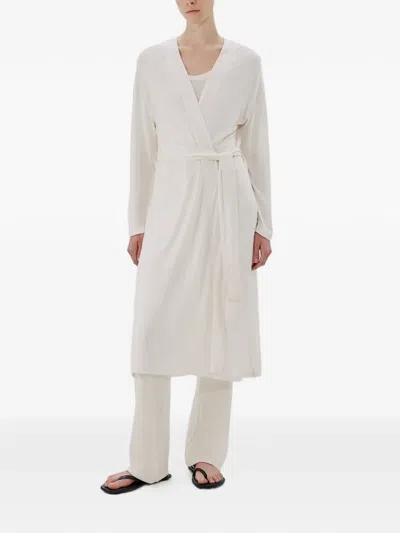 Another Tomorrow Belted Jersey Robe In White