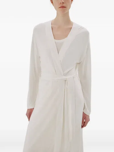 Another Tomorrow Belted Jersey Robe In White