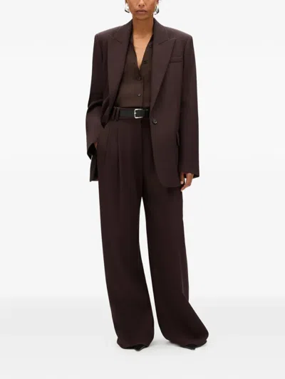 Another Tomorrow Wool Tailored Oversized Peak-lapel Jacket In Brown