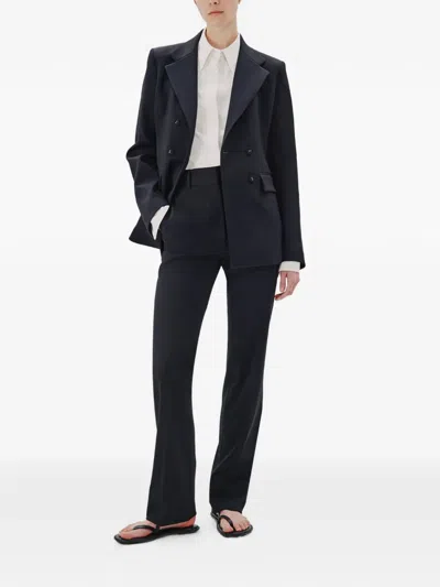 Another Tomorrow Double-breasted Structured Blazer In Black