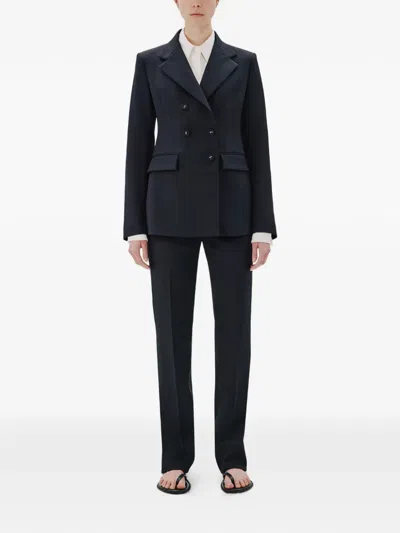 Another Tomorrow Double-breasted Structured Blazer In Black