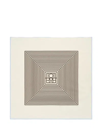Totême Centered Monogram Silk Scarf Macadamia In Multi