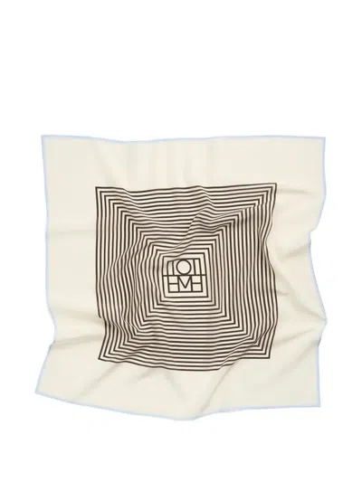 Totême Centered Monogram Silk Scarf Macadamia In Multi