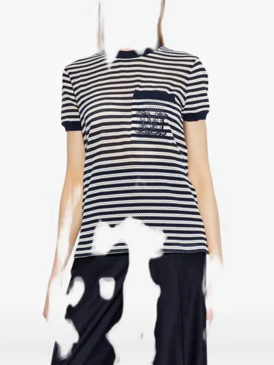 Max Mara Striped-pattern Embroidered-logo T-shirt In Blue