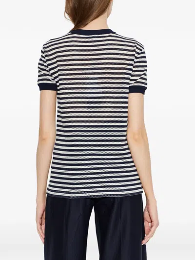 Max Mara Striped-pattern Embroidered-logo T-shirt In Blue