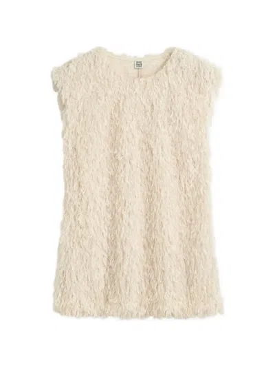 Totême Feathered-jersey Top Eggshell In Brown