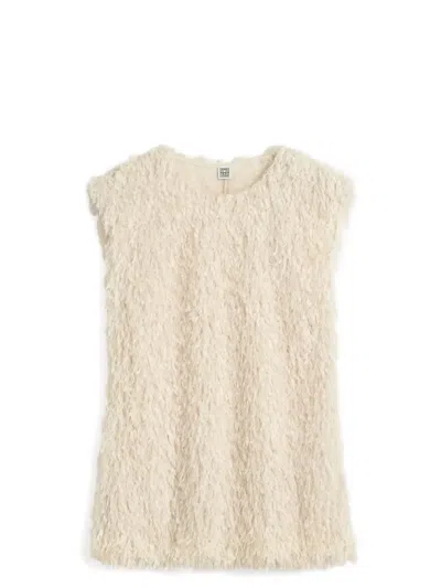 Totême Feathered-jersey Top Eggshell In Brown