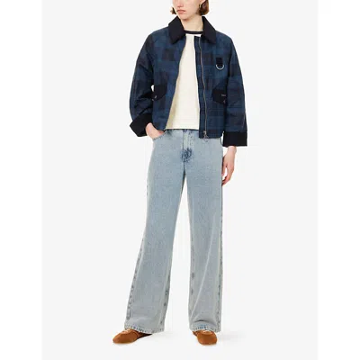 Barbour Womens Weathered Marine Baiton Check Cotton Jacket In Blue