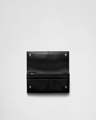 Prada Large Leather Wallet In Black