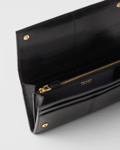 Prada Large Leather Wallet In Black