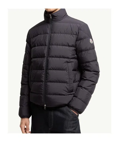 Moncler Quilted Down Jacket With High Collar And Logo Patch In Multi