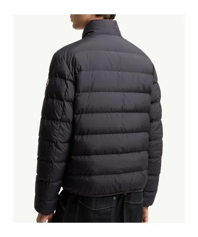Moncler Quilted Down Jacket With High Collar And Logo Patch In Multi