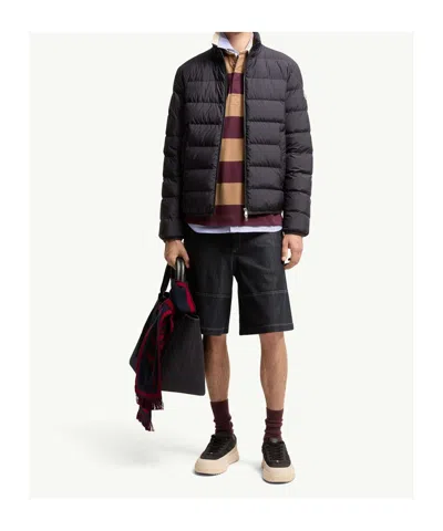 Moncler Quilted Down Jacket With High Collar And Logo Patch In Multi