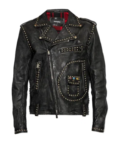 Dsquared2 Stud-embellished Leather Biker Jacket In Black