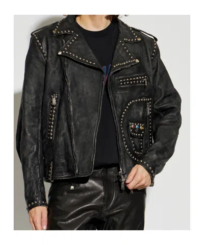 Dsquared2 Stud-embellished Leather Biker Jacket In Black