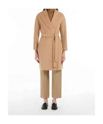Max Mara Short Double-faced Wool Coat In Brown