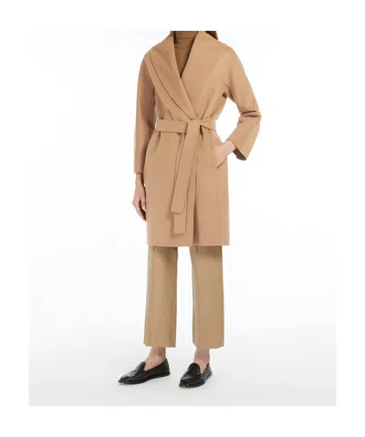 Max Mara Short Double-faced Wool Coat In Brown