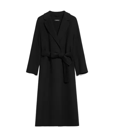 Max Mara Long Belted Jacket Lapel Collar Pockets In Black