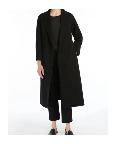 Max Mara Long Belted Jacket Lapel Collar Pockets In Black
