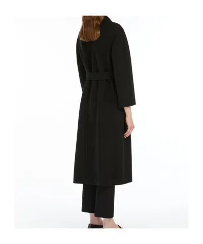 Max Mara Long Belted Jacket Lapel Collar Pockets In Black