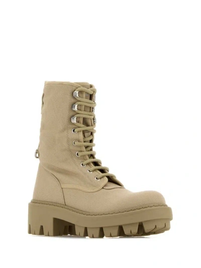 Prada Beige High Canvas Boots In Multi