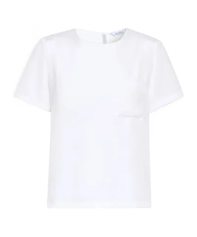 Max Mara Cotton T-shirt With Embroidered Logo On The Back In White