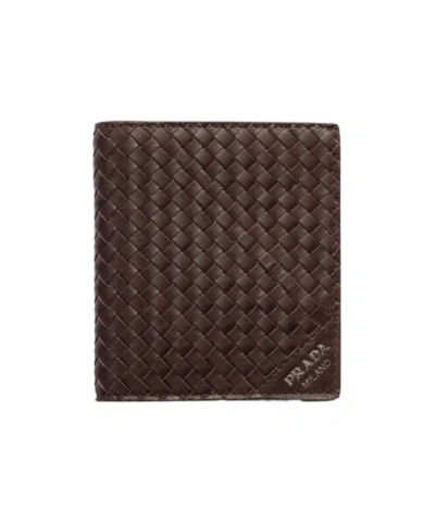 Prada Woven Textured Wallet In Yellow