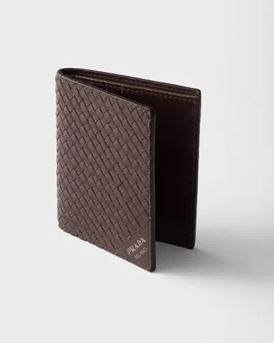 Prada Woven Textured Wallet In Yellow