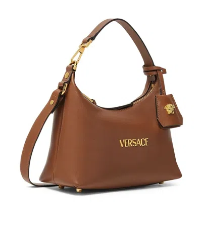 Versace Leather Shoulder Bag In Brown