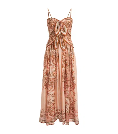 Zimmermann Womens Pink Paisley Floral Aster Scar Silk Midi Dress Xl In Brown