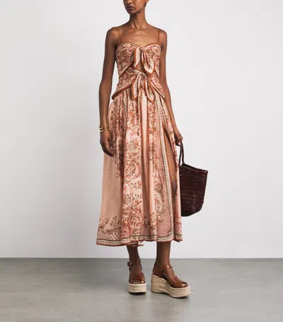 Zimmermann Womens Pink Paisley Floral Aster Scar Silk Midi Dress Xl In Brown