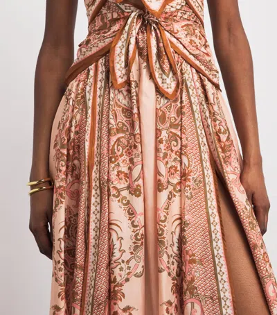 Zimmermann Womens Pink Paisley Floral Aster Scar Silk Midi Dress Xl In Brown