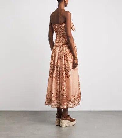 Zimmermann Womens Pink Paisley Floral Aster Scar Silk Midi Dress Xl In Brown