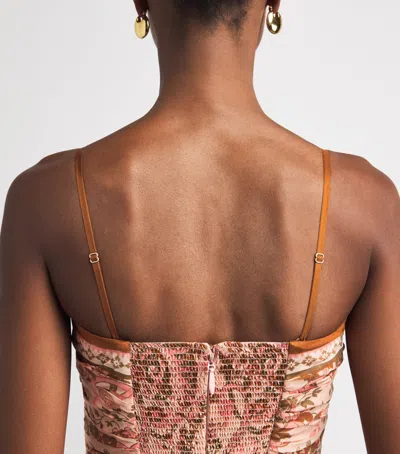 Zimmermann Womens Pink Paisley Floral Aster Scar Silk Midi Dress Xl In Brown