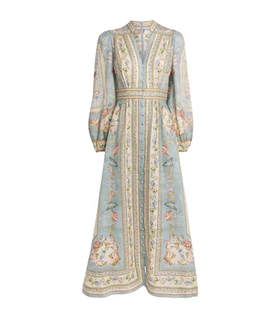 Zimmermann Womens Blue Tapestry Floral Roselight Plunge Linen Midi Dress Xs In Multi