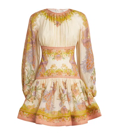 Zimmermann Womens Chartreuse Scarf Floral Indra Floral-print Cotton And Silk-blend Mini Dress Xxs In Multi