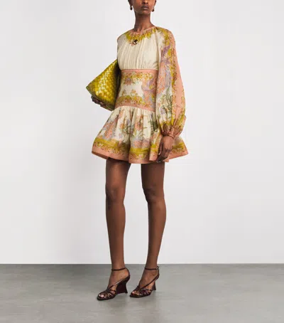 Zimmermann Womens Chartreuse Scarf Floral Indra Floral-print Cotton And Silk-blend Mini Dress Xxs In Multi