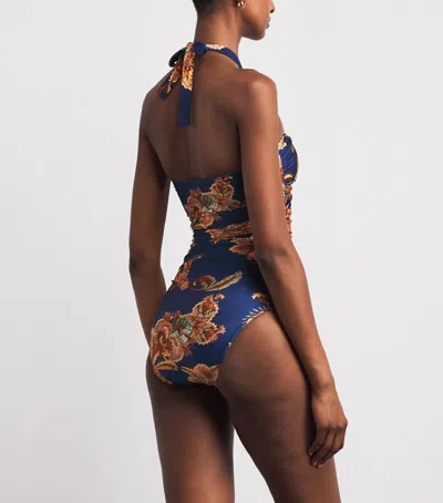 Zimmermann Aster Printed Halterneck Stretch-polyamide Swimsuit In Multi
