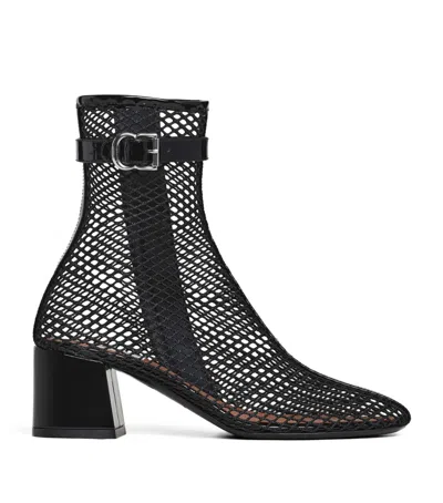 Alaïa Fishnet Patent Leather-trimmed Ankle Boots In Black