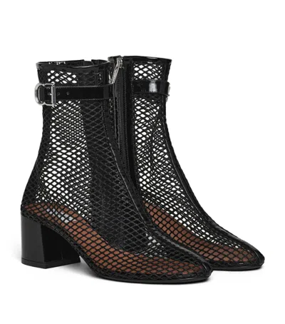 Alaïa Fishnet Patent Leather-trimmed Ankle Boots In Black