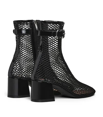 Alaïa Fishnet Patent Leather-trimmed Ankle Boots In Black