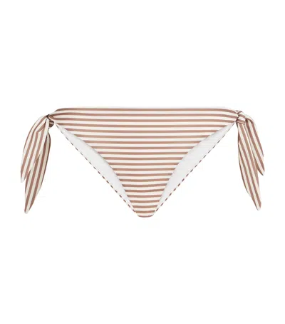 Brunello Cucinelli Striped Techno Jersey Bikini Bottoms In Brown