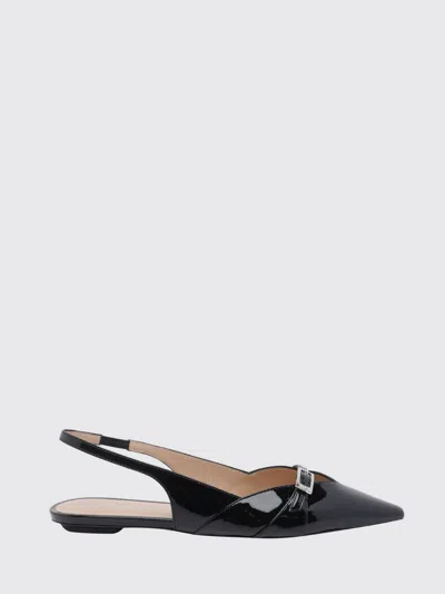 Stuart Weitzman Georgie Pointed Toe Leather Slingback Flat In Black