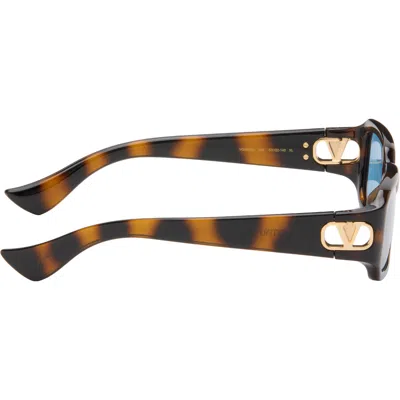 Valentino Brown Rectangular Acetate Sunglasses In Brown
