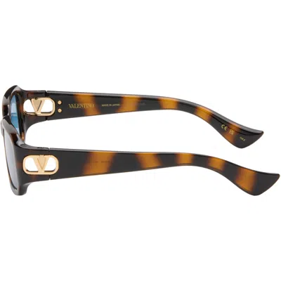 Valentino Brown Rectangular Acetate Sunglasses In Brown