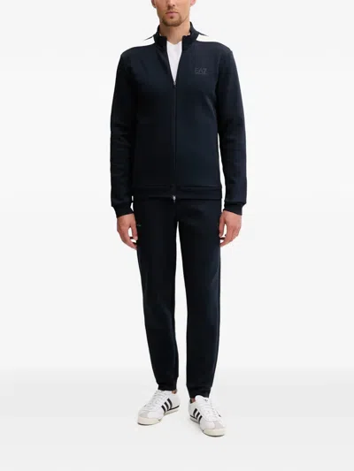 Ea7 Logo-print Zip-up Sweater In Blue