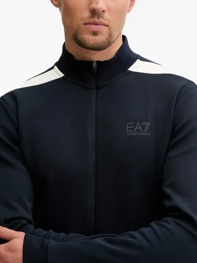 Ea7 Logo-print Zip-up Sweater In Blue